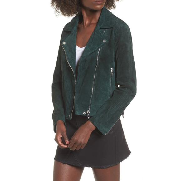 BLANKNYC Suede Leather Moto Jacket Forest Green Size XS - Picture 1 of 7